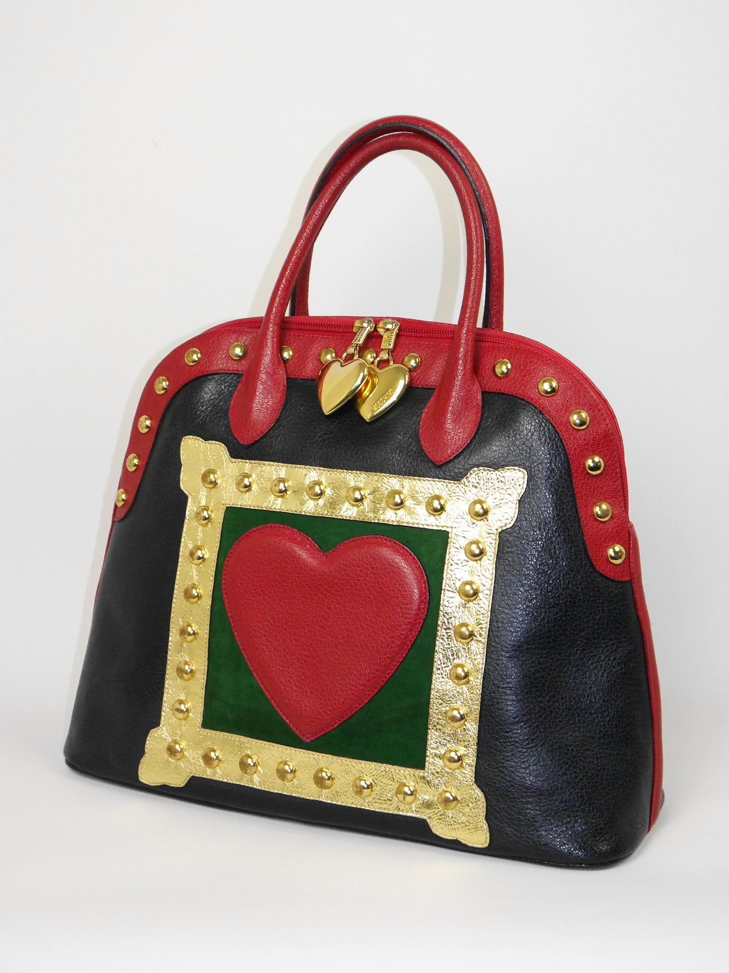 MOSCHINO by Redwall c. 1990 "ART IS LOVE" Vintage Studded Heart Handbag