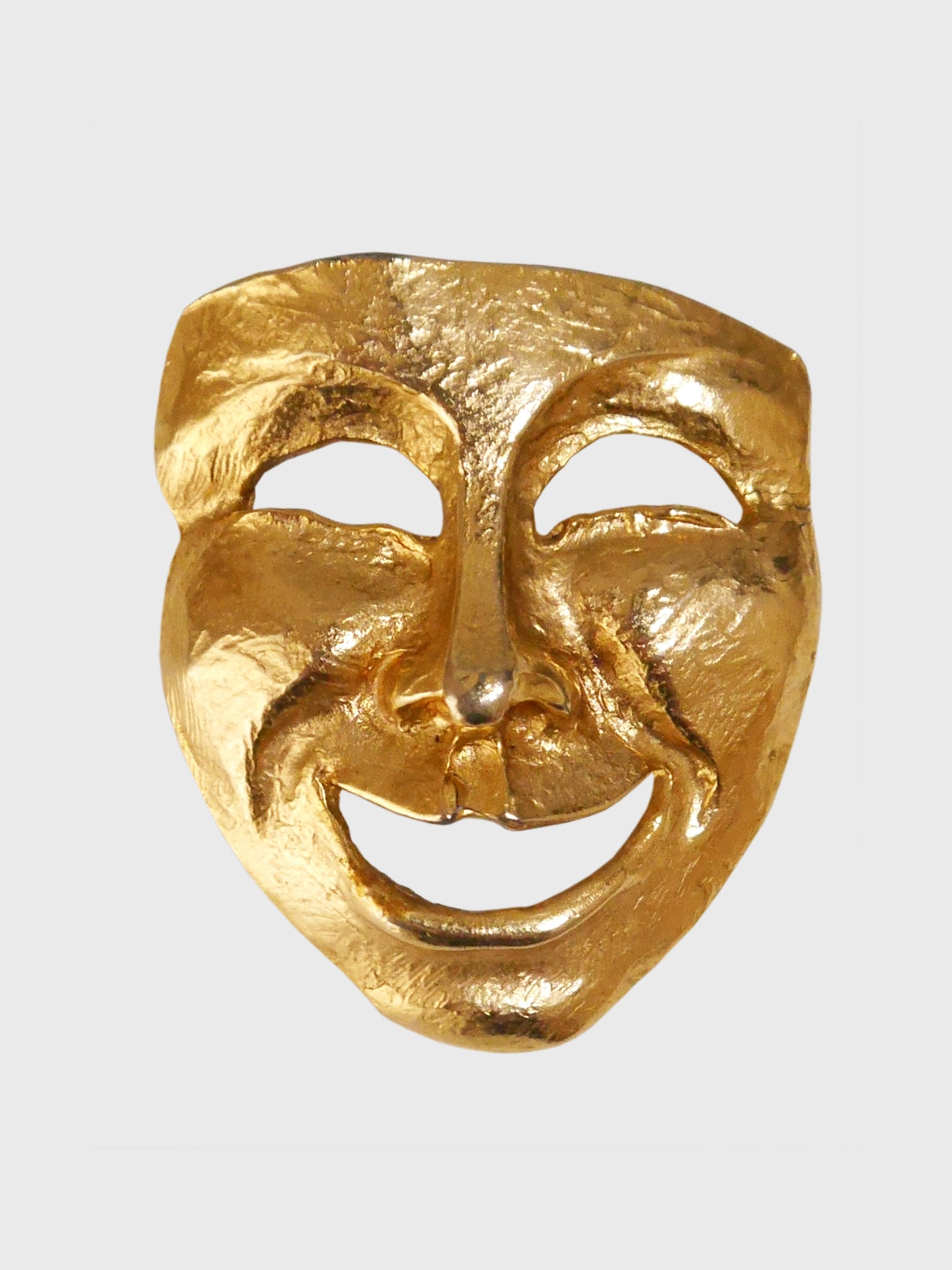 MOSCHINO 1980s 1990s Vintage Gold-Tone Theater Comedy Thalia Mask Brooch