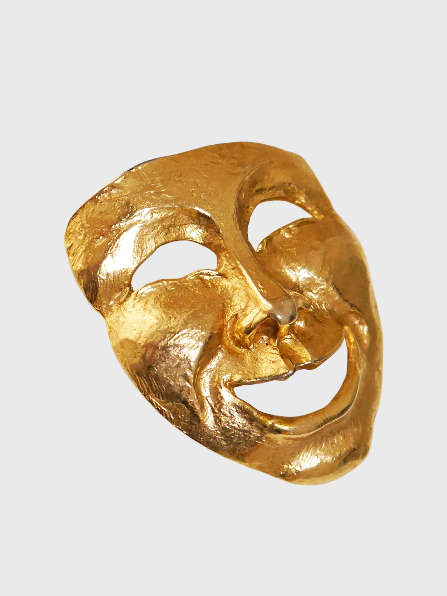 MOSCHINO 1980s 1990s Vintage Gold-Tone Theater Comedy Thalia Mask Brooch