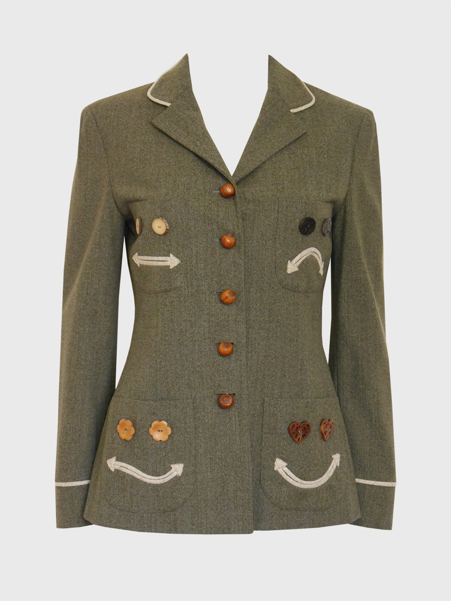 MOSCHINO 1990s Vintage Happy/Sad Face Smiley Hazelnut Button Jacket