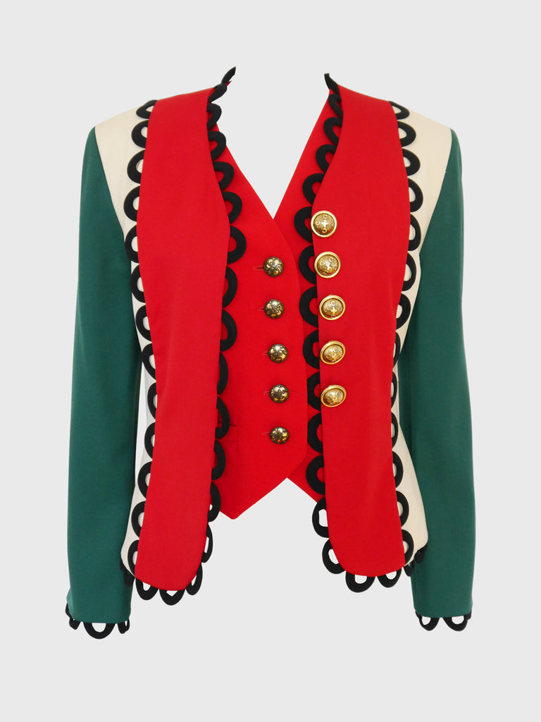 MOSCHINO Fall 1992 Vintage Italian Flag Jacket & Vest Ensemble 