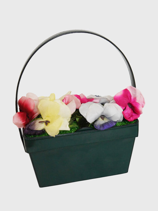 MOSCHINO Vintage Patent Leather Trompe l'Oeil Flower Bed Novelty Bag