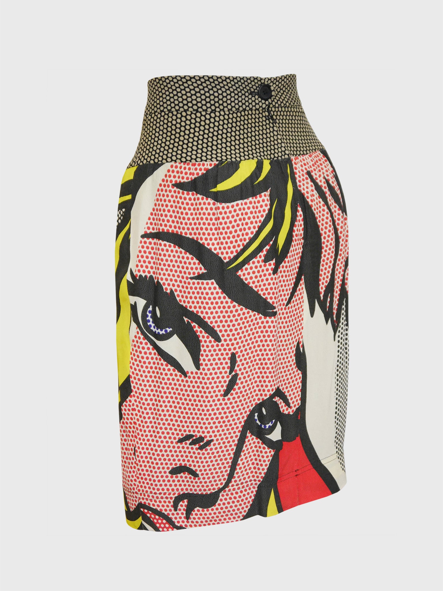 MOSCHINO Vintage Roy Lichtenstein "Girl with Hair Ribbon" Pop Art Print Skirt