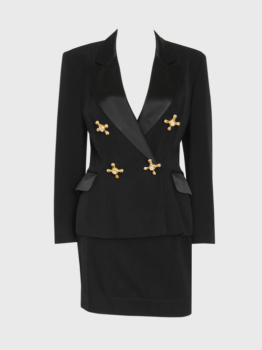 MOSCHINO 1990s Vintage Black "Faucet" Evening Skirt Suit