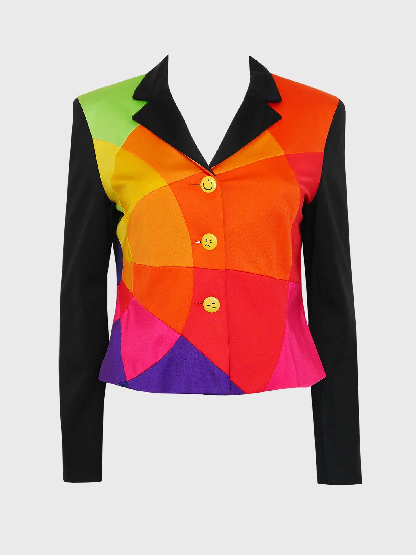 MOSCHINO 1990s Vintage Rainbow Colorblock Smiley Jacket