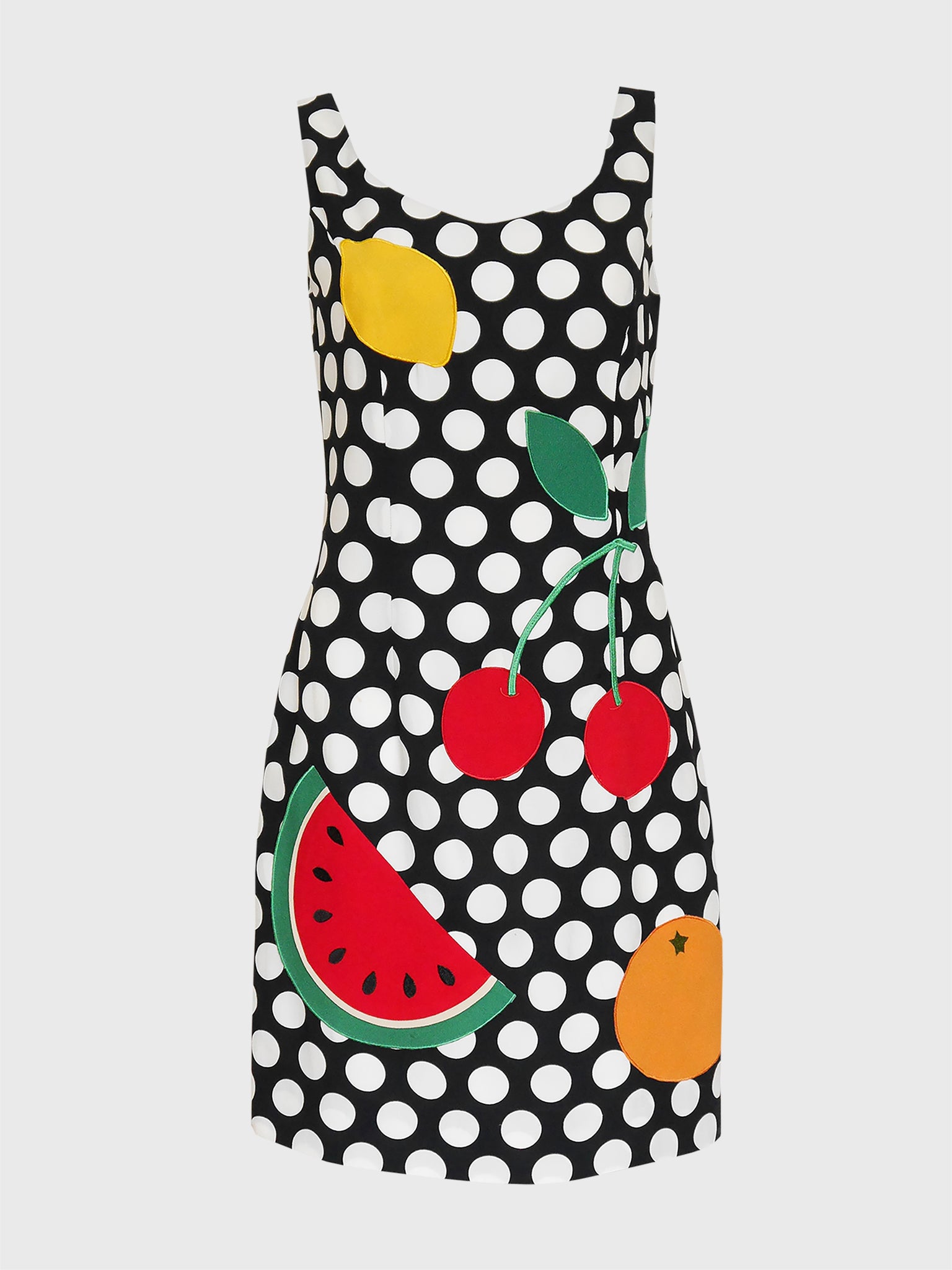 MOSCHINO 1990s Vintage Fruit Cherry Watermelon Polka Dot Dress