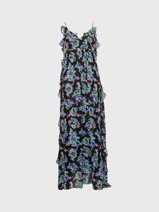 MSGM Ruffled Floral Silk Maxi Gown Summer Dress Unworn Size XS