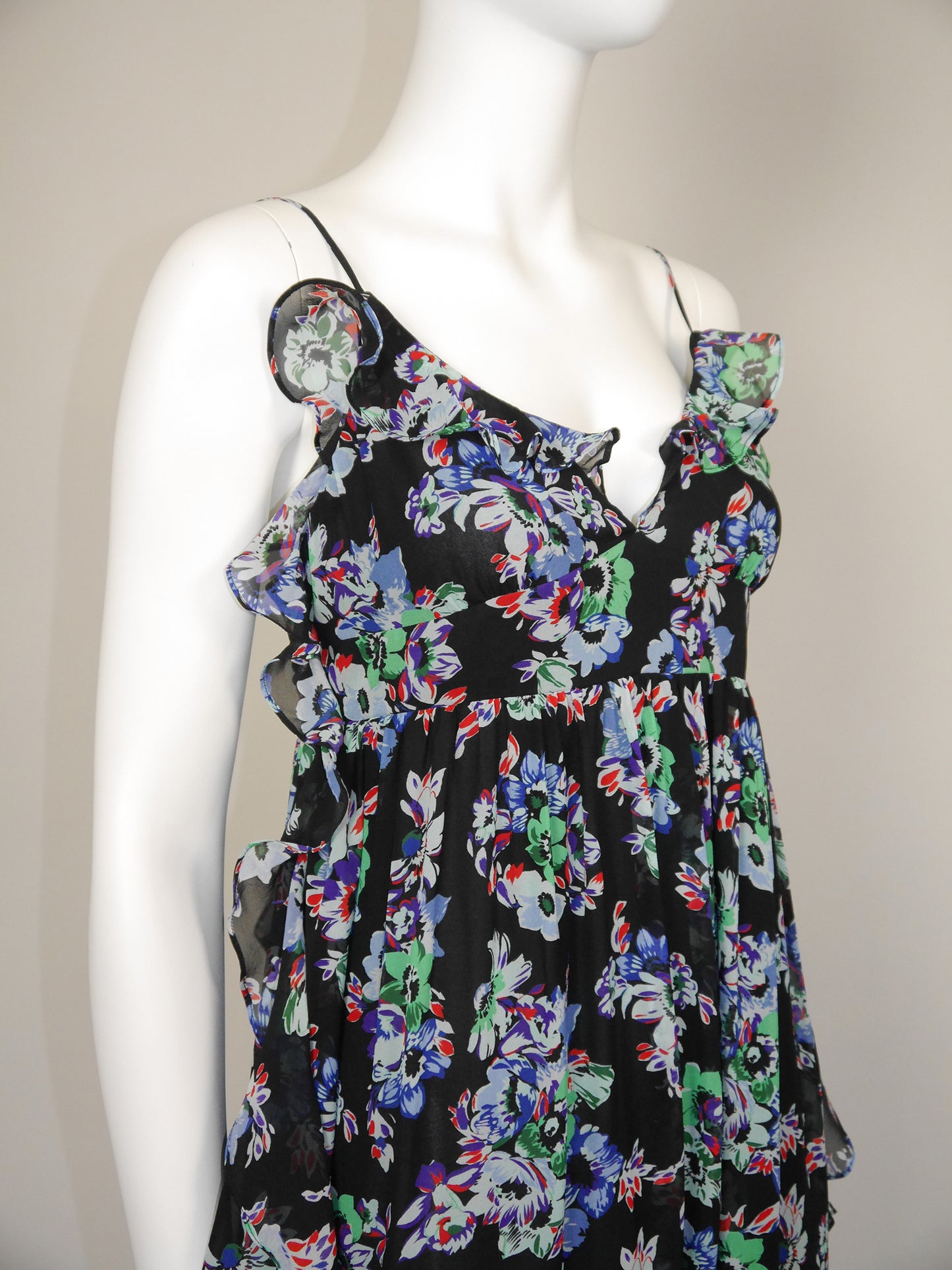 MSGM Ruffled Floral Silk Maxi Gown Summer Dress Unworn Size XS
