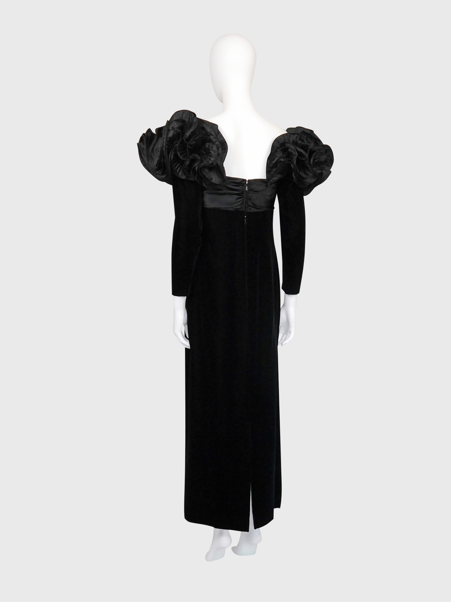 NINA RICCI 1980s Vintage Black Velvet & Silk Taffeta Maxi Evening Dress Gown Size S
