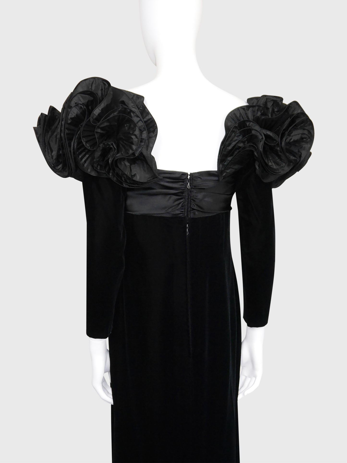 NINA RICCI 1980s Vintage Black Velvet & Silk Taffeta Maxi Evening Dress Gown Size S