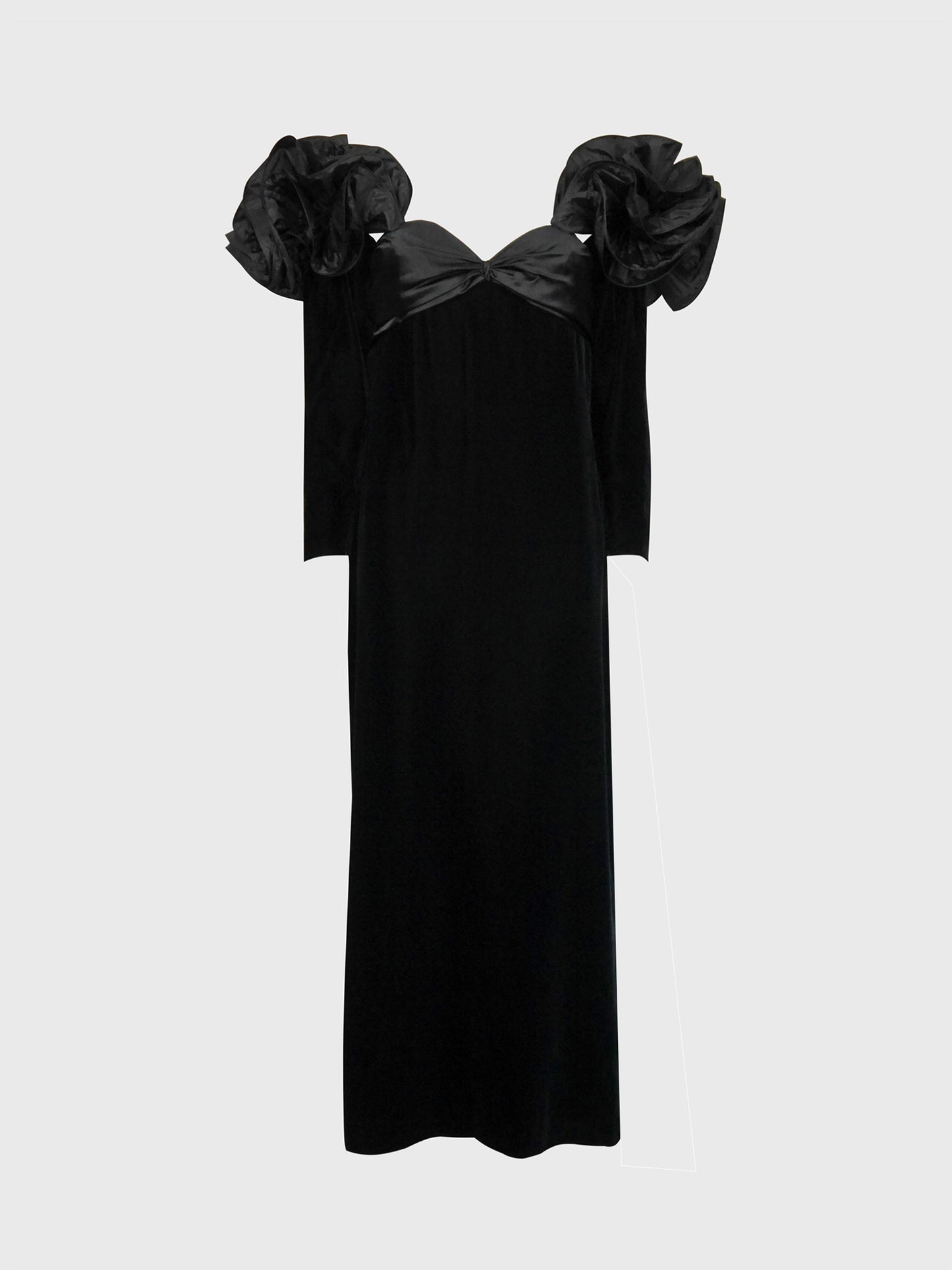 NINA RICCI 1980s Vintage Black Velvet & Silk Taffeta Maxi Evening Dress Gown Size S