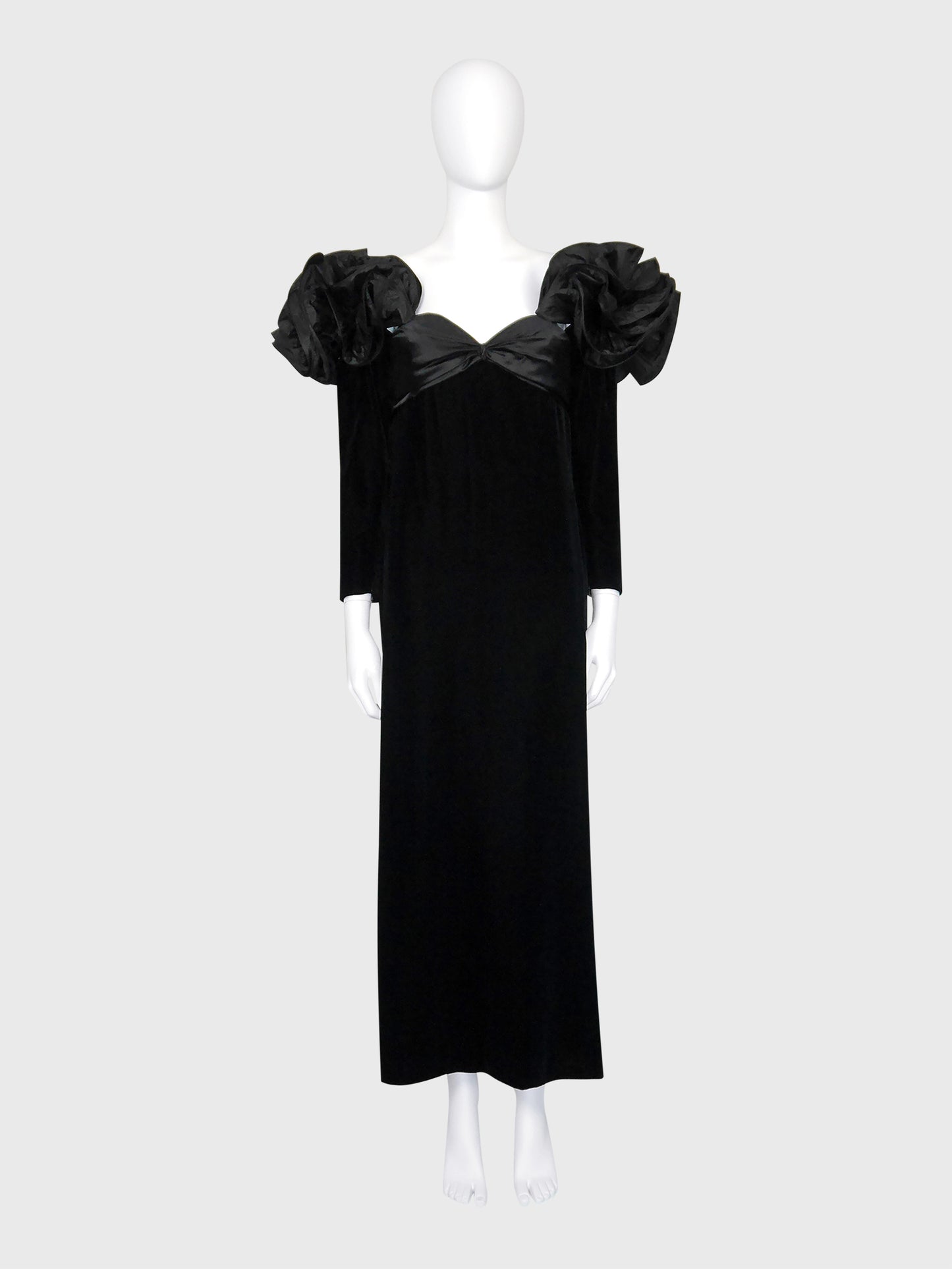 NINA RICCI 1980s Vintage Black Velvet & Silk Taffeta Maxi Evening Dress Gown Size S