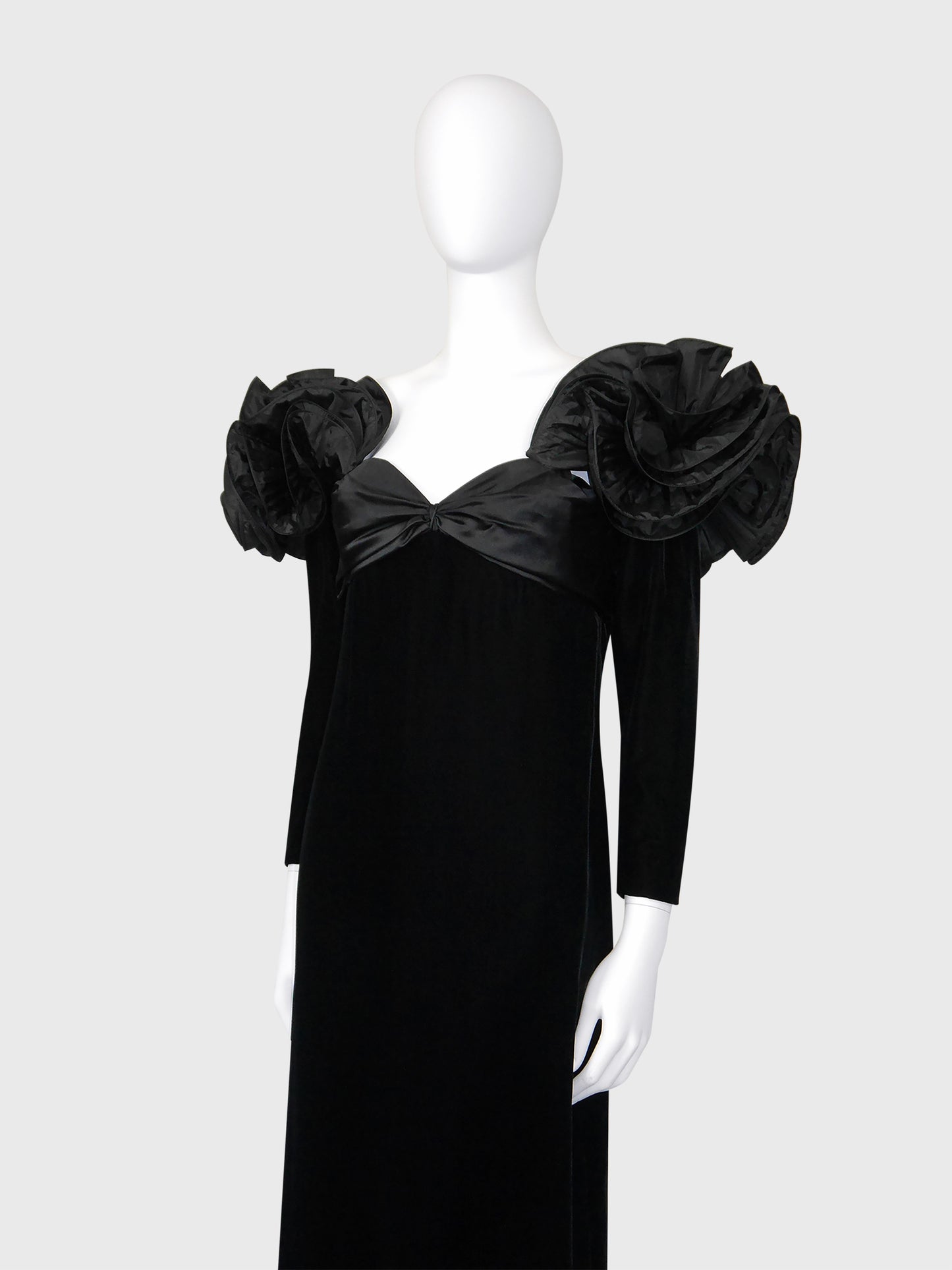 NINA RICCI 1980s Vintage Black Velvet & Silk Taffeta Maxi Evening Dress Gown Size S