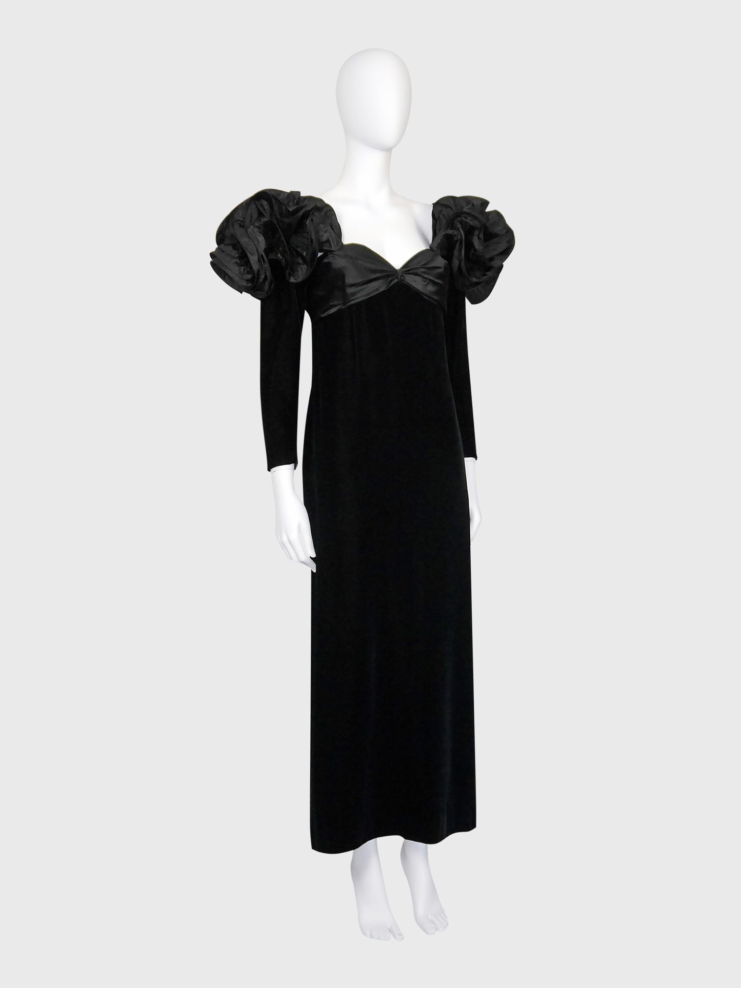 NINA RICCI 1980s Vintage Black Velvet & Silk Taffeta Maxi Evening Dress Gown Size S