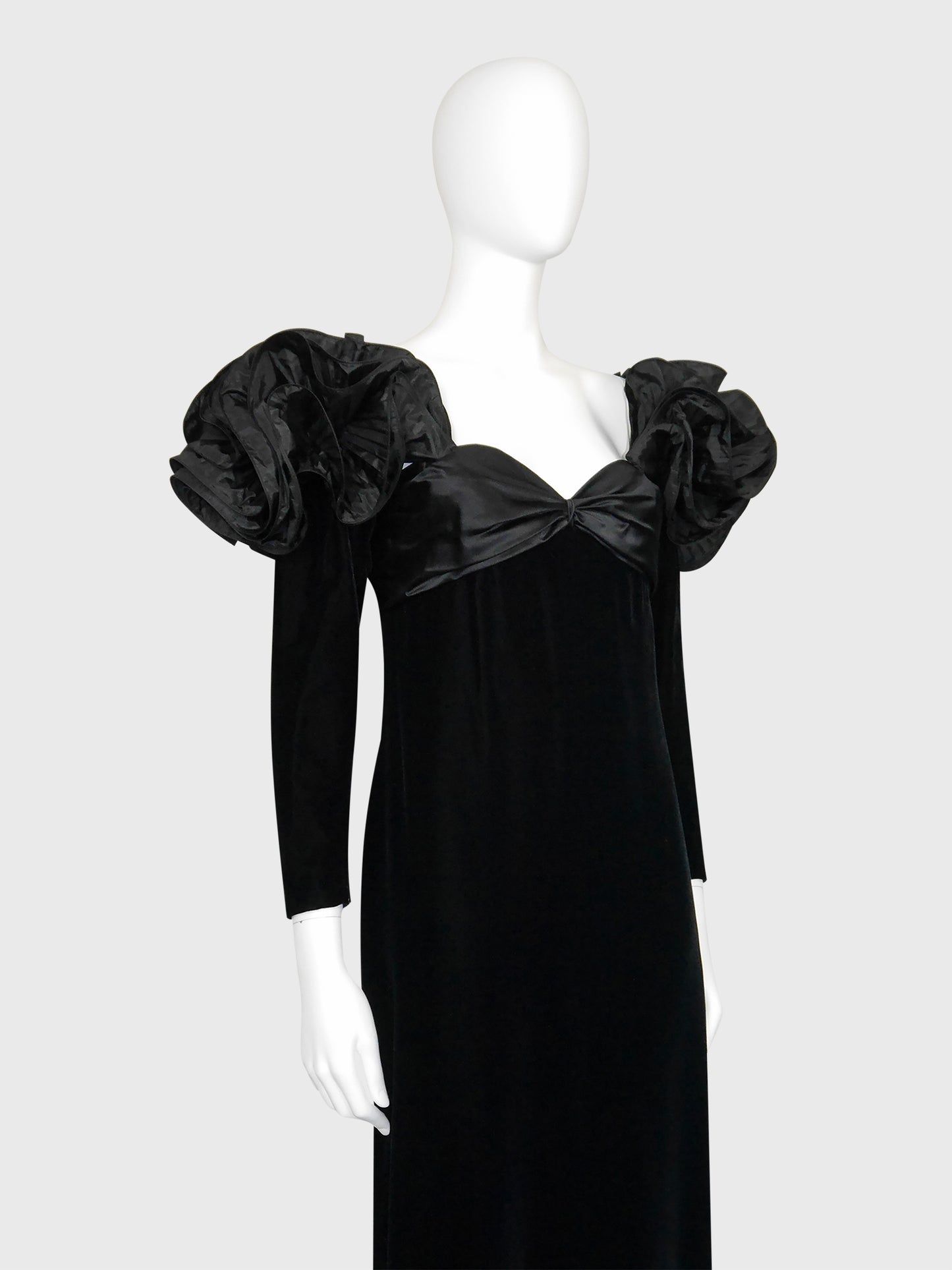 NINA RICCI 1980s Vintage Black Velvet & Silk Taffeta Maxi Evening Dress Gown Size S