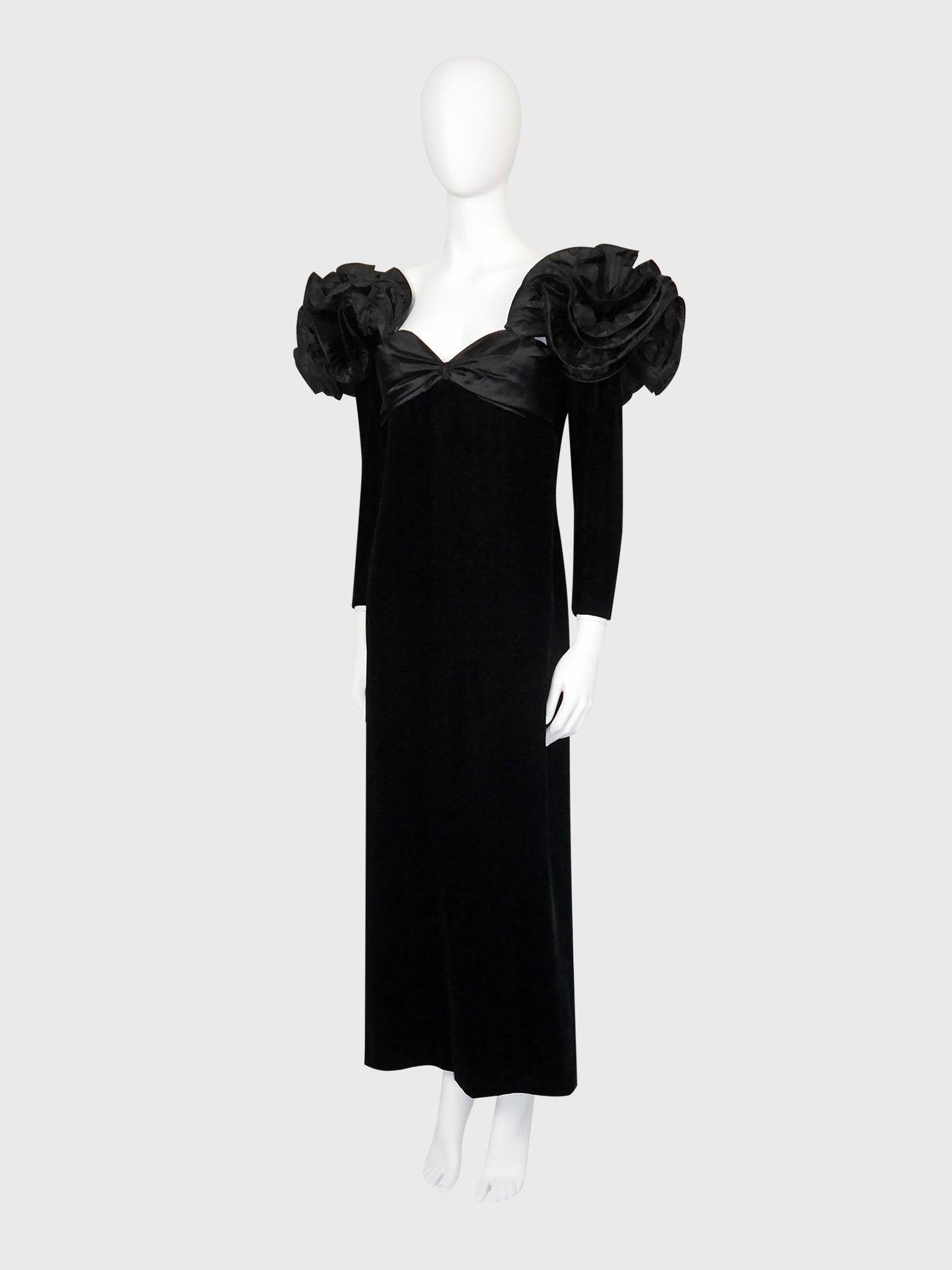 NINA RICCI 1980s Vintage Black Velvet & Silk Taffeta Maxi Evening Dress Gown Size S