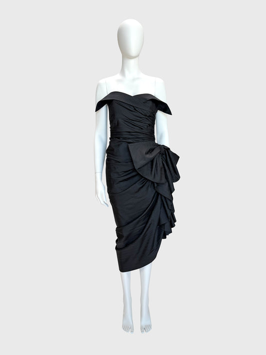 NINA RICCI by Gérard Pipart 1980s Vintage Draped Silk Cocktail Evening Dress Size S-M