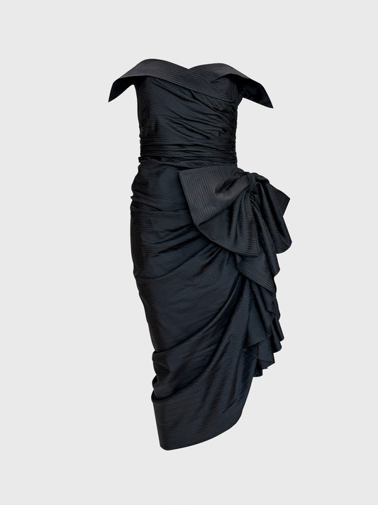 NINA RICCI by Gérard Pipart 1980s Vintage Draped Silk Cocktail Evening Dress