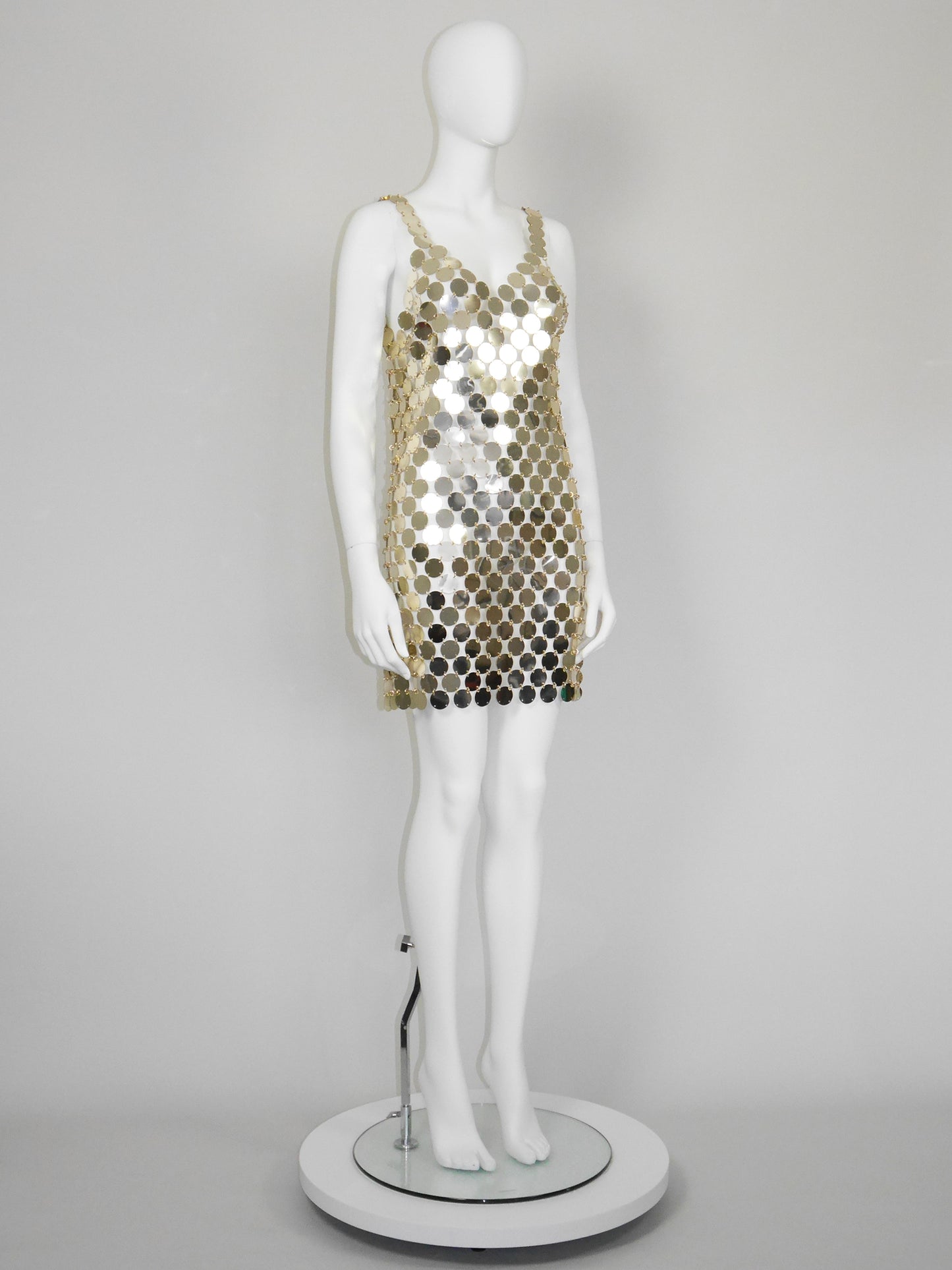 PACO RABANNE c. 1994 Vintage Rhodoid Disc Dress Unworn Size S