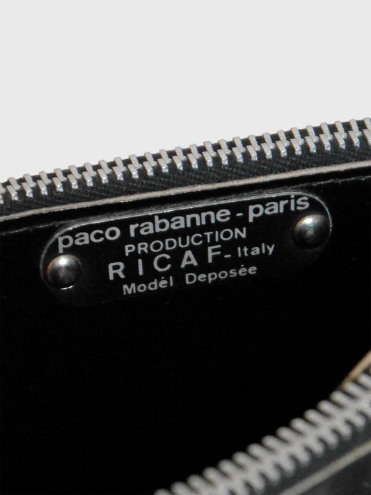 PACO RABANNE 1960s Vintage Metal Disc & Patent Leather Bag