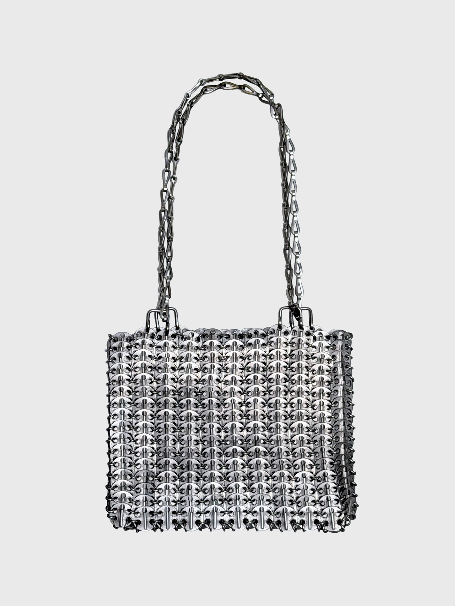 PACO RABANNE Vintage Silver 1969 Bag Evening Purse Metal Discs & Chain