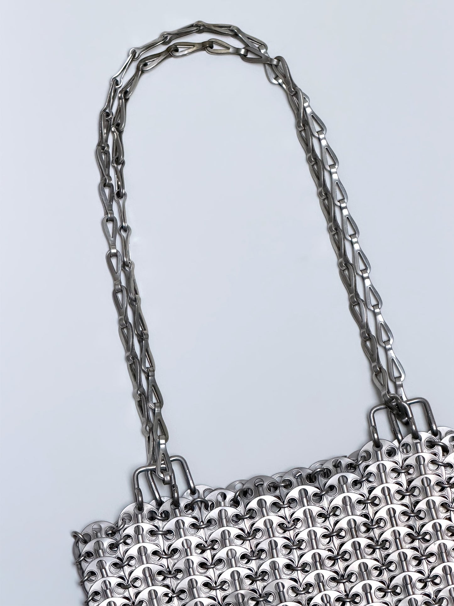 PACO RABANNE Vintage Silver 1969 Bag Evening Purse Metal Discs & Chain