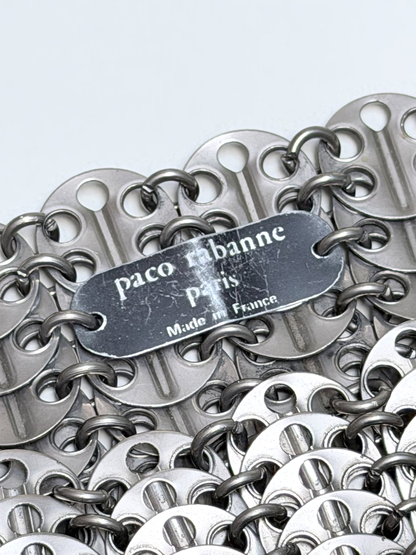 PACO RABANNE Vintage Silver 1969 Bag Evening Purse Metal Discs & Chain