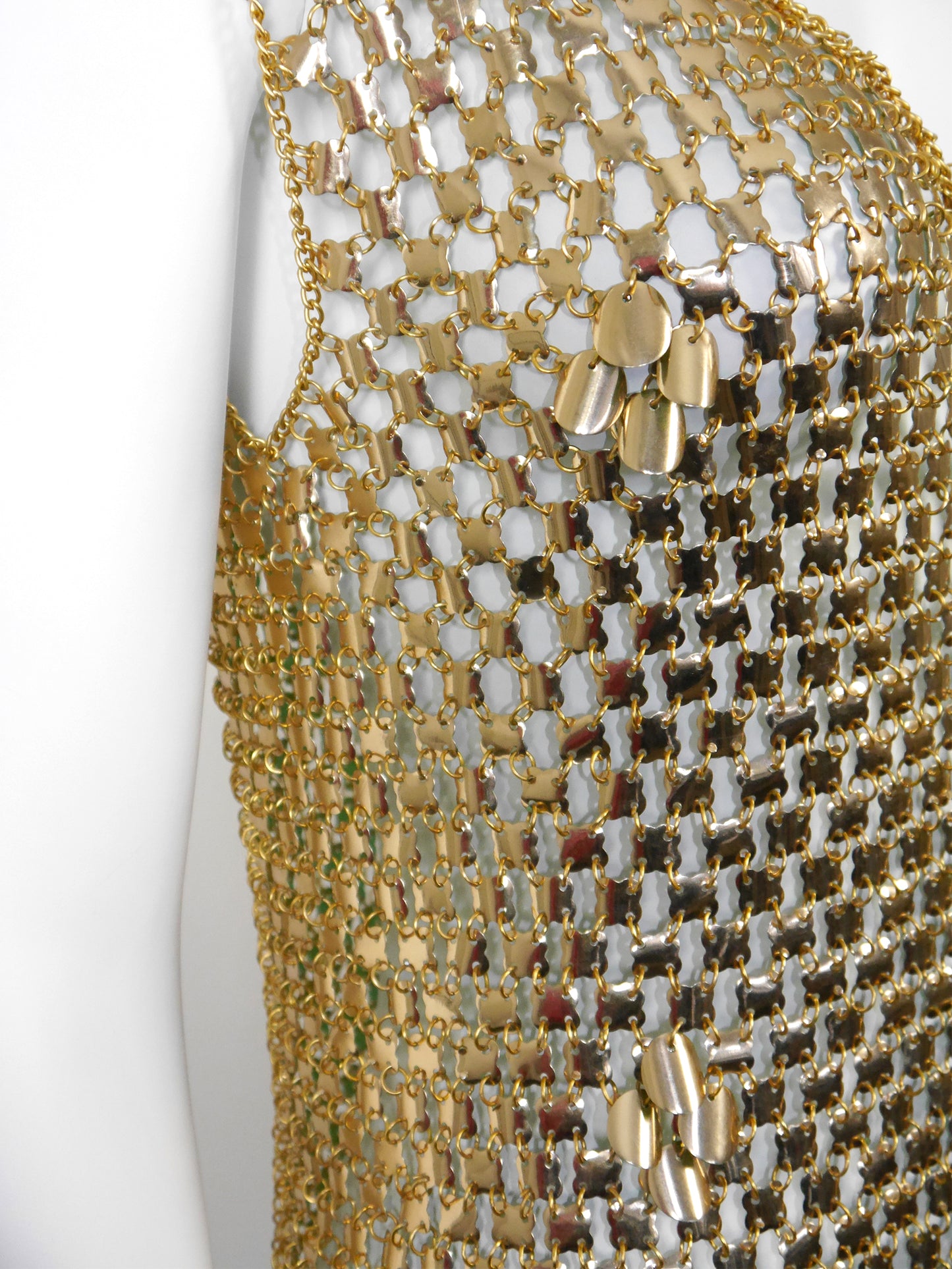 PACO RABANNE 1970s Vintage Gold-Tone Chain Mail Maxi Dress Size S