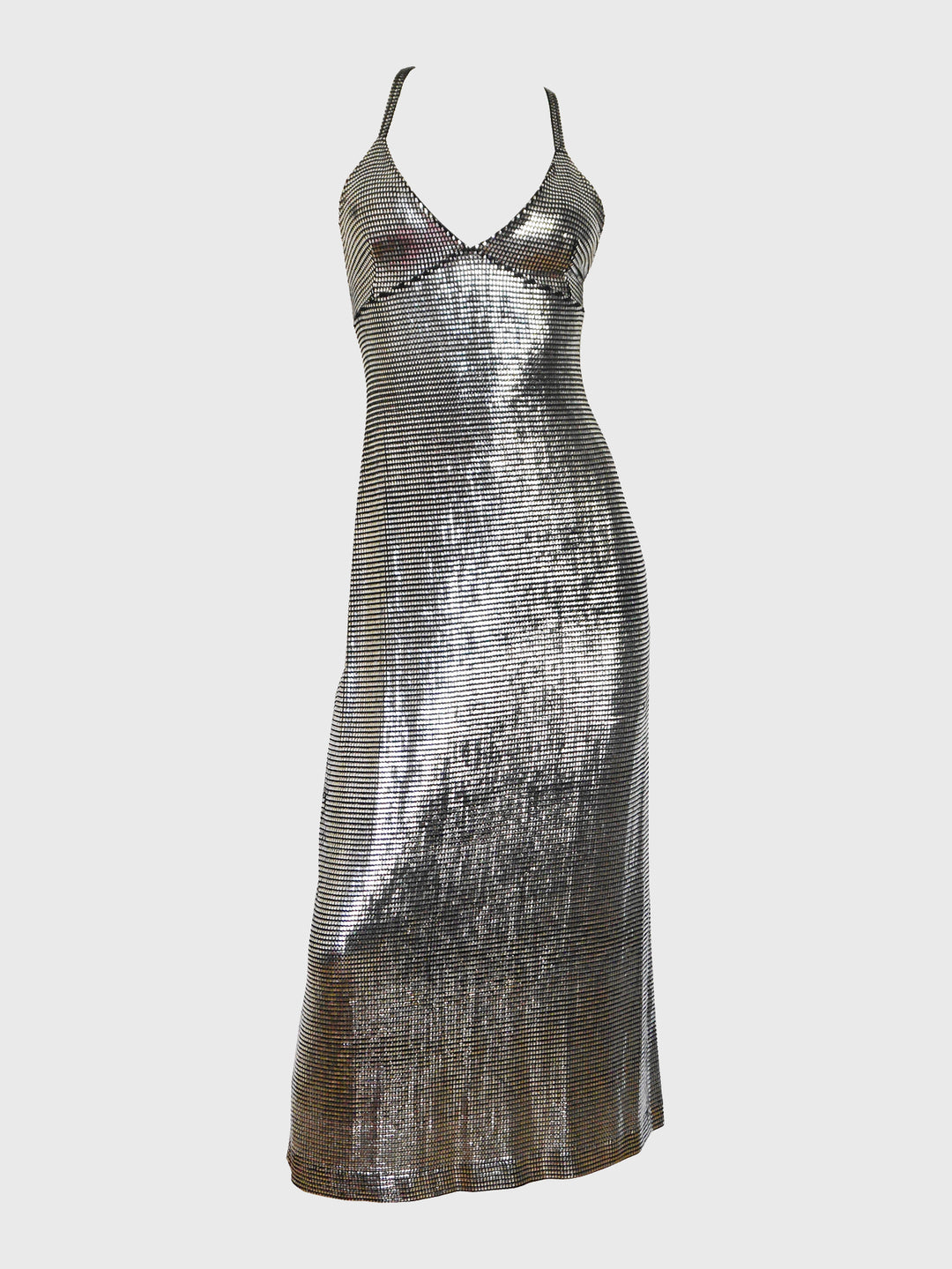 liquid silver dress PACO RABANNE 1990s Vintage Liquid Silver Metallic Evening Dress – VINTAGE  VON WERTH