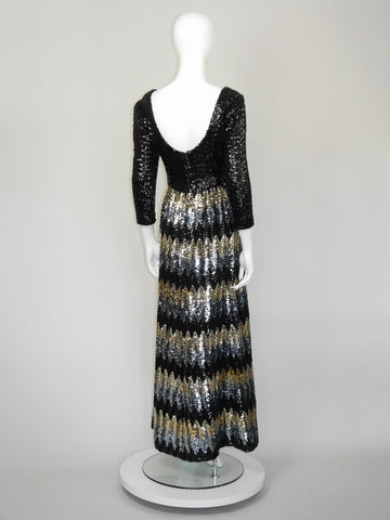 PAULETTE BURAUD 1970s Vintage Fully Sequined Maxi Evening Dress Size S –  VINTAGE VON WERTH