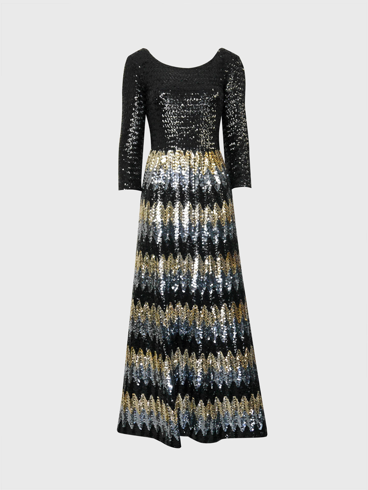 PAULETTE BURAUD 1970s Vintage Fully Sequined Maxi Evening Dress Size S