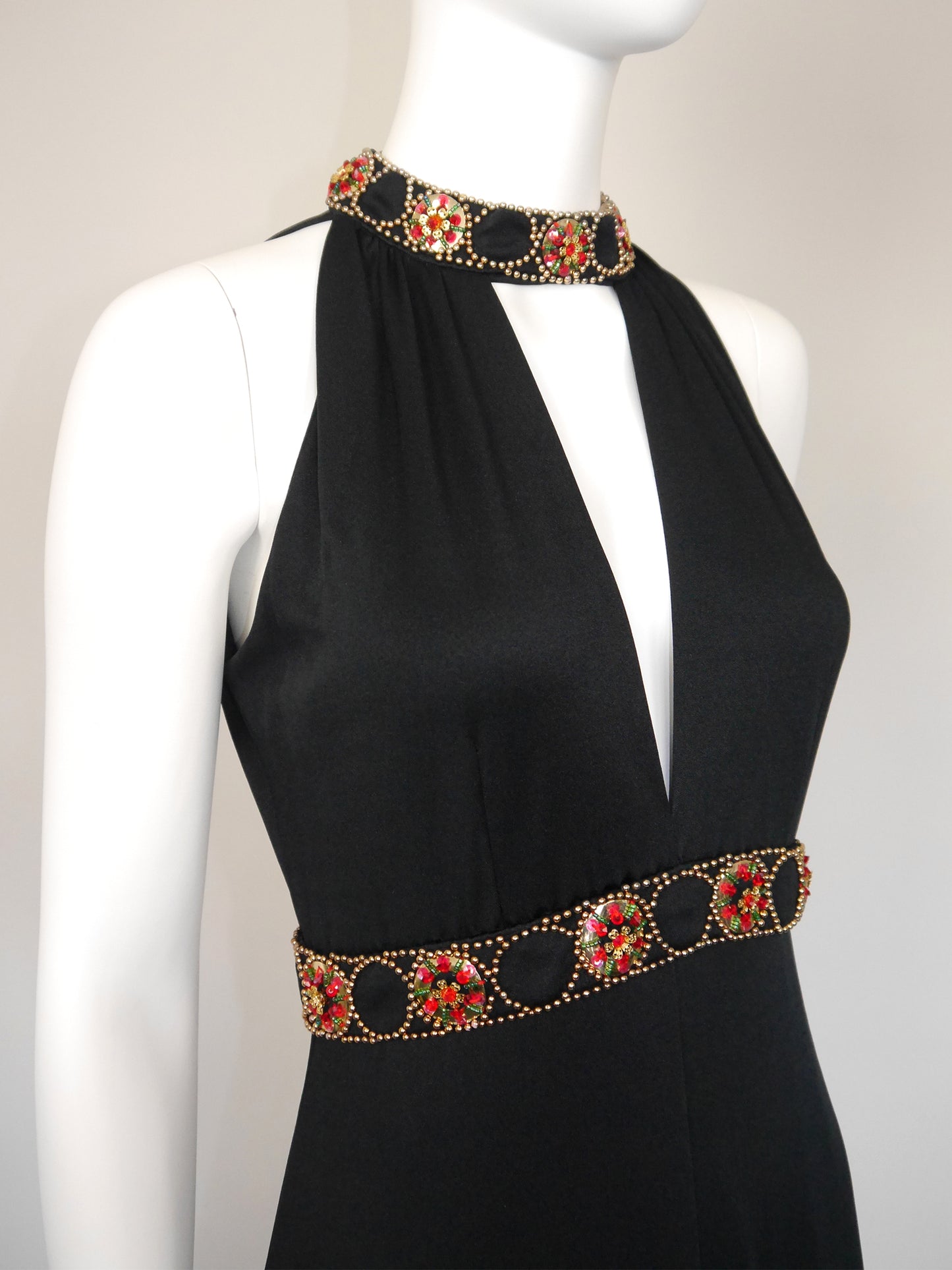 PIERRE BALMAIN 1960s 1970s Vintage Beaded Maxi Evening Goddess Gown Size S