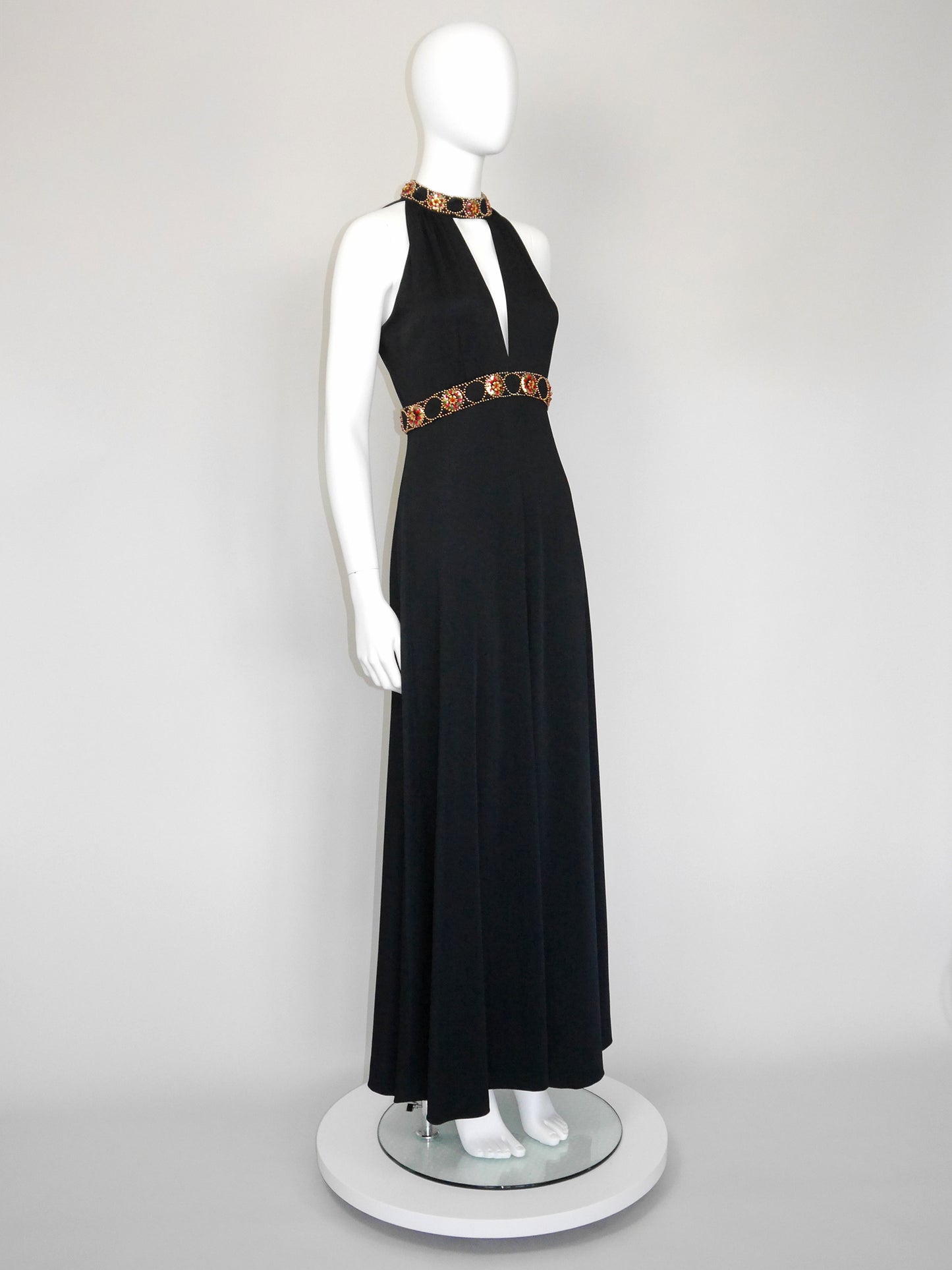 PIERRE BALMAIN 1960s 1970s Vintage Beaded Maxi Evening Goddess Gown Size S