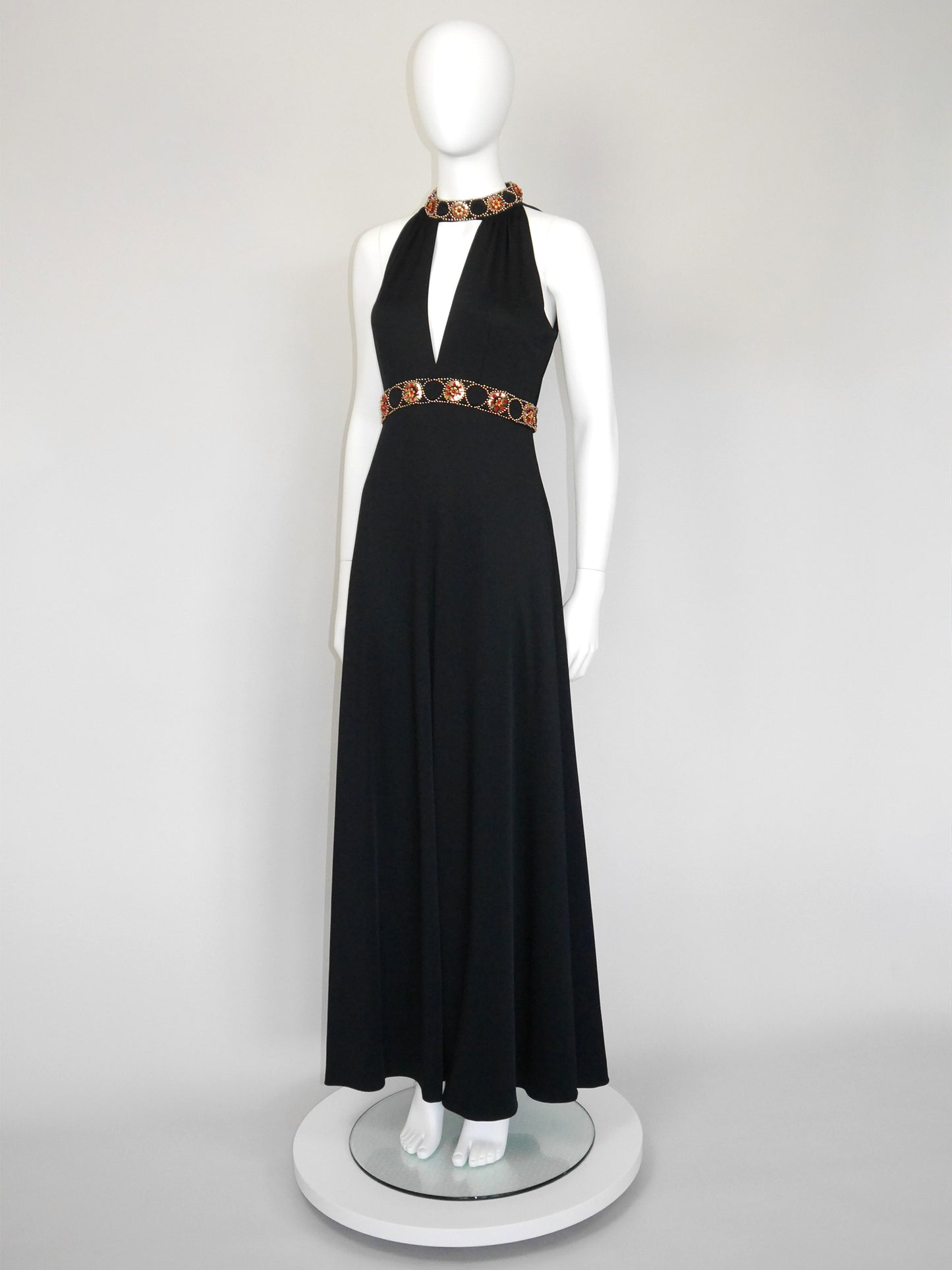 PIERRE BALMAIN 1960s 1970s Vintage Beaded Maxi Evening Goddess Gown Size S