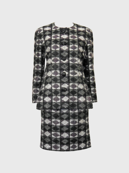 PIERRE BALMAIN Couture 1970s Vintage Fuzzy Wool Jacket & Skirt Suit Size S-M