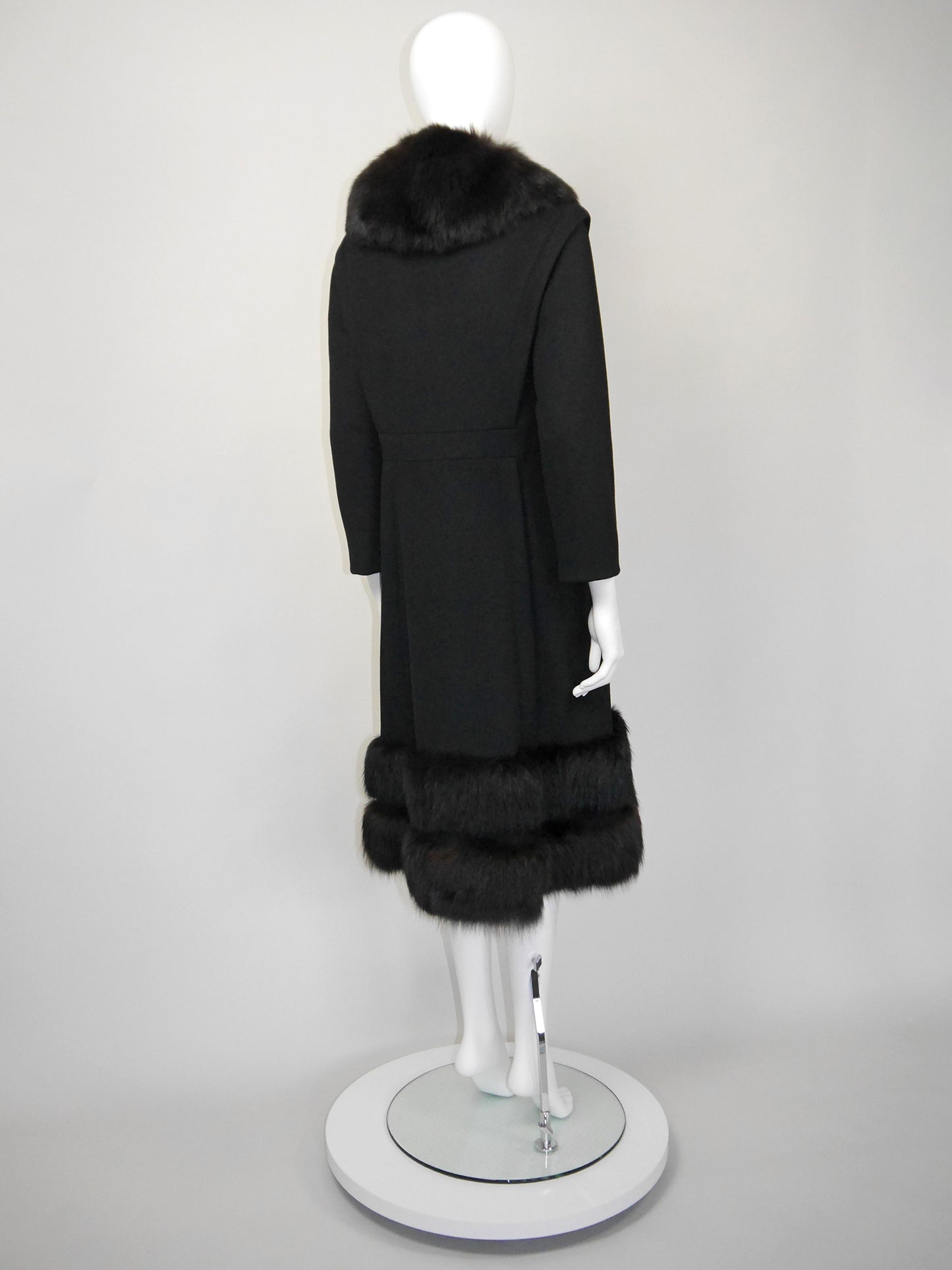 PIERRE CARDIN 1960s 1970s Vintage Black Wool Coat w/ Fox Fur Size XS-S