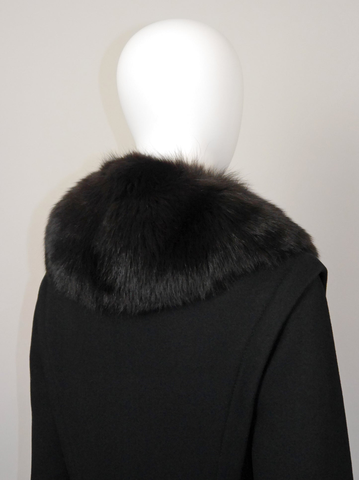 PIERRE CARDIN 1960s 1970s Vintage Black Wool Coat w/ Fox Fur Size XS-S