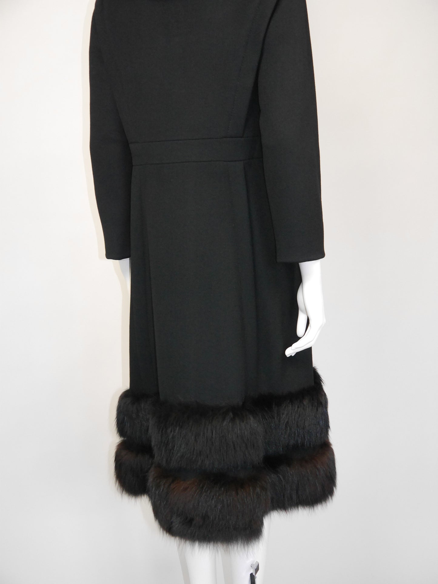 PIERRE CARDIN 1960s 1970s Vintage Black Wool Coat w/ Fox Fur Size XS-S