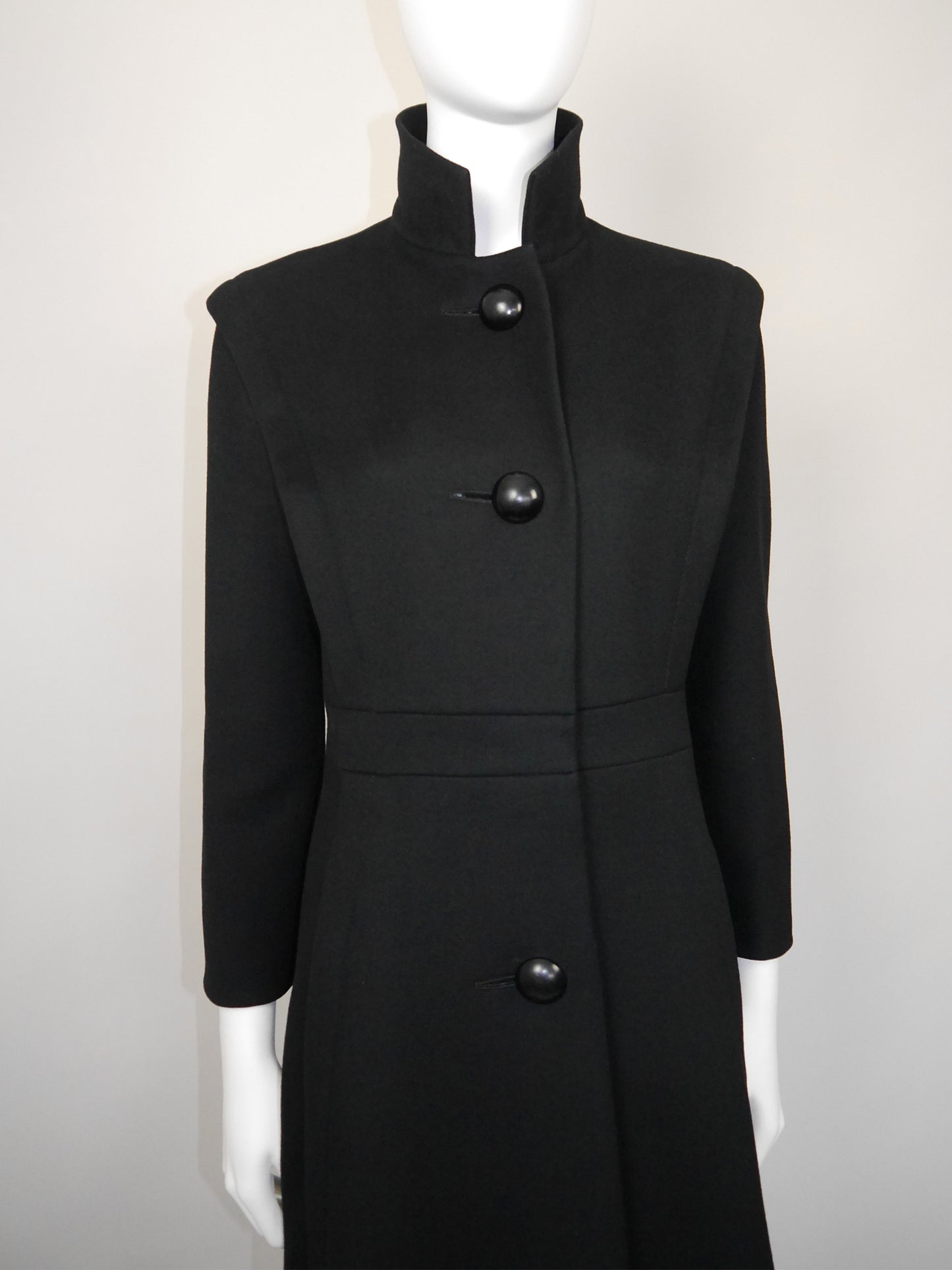 PIERRE CARDIN 1960s 1970s Vintage Black Wool Coat w/ Fox Fur Size XS-S