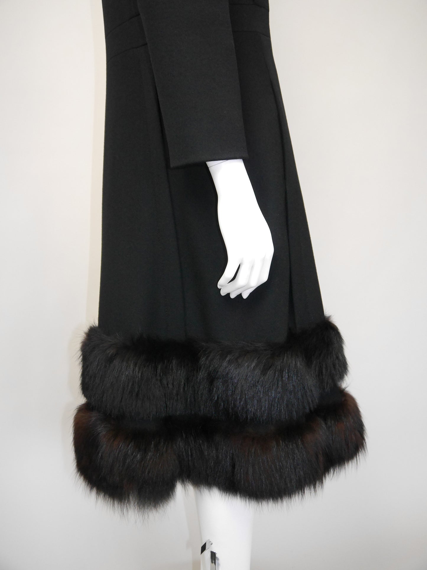 PIERRE CARDIN 1960s 1970s Vintage Black Wool Coat w/ Fox Fur Size XS-S