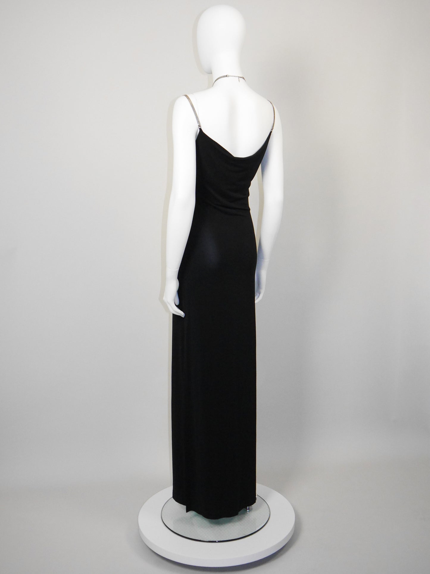 PLEIN SUD 1990s 2000s Vintage Black Minimalist Maxi Evening Dress w/ Metal Straps Size S