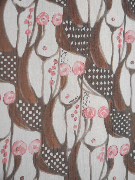 PRADA 2001 Vintage "Naked Lady" Print Silk Midi Skirt