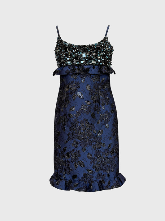 PRADA Resort 2019 Vintage Crystal Embellished Brocade Cocktail Evening Dress NWT Size XS