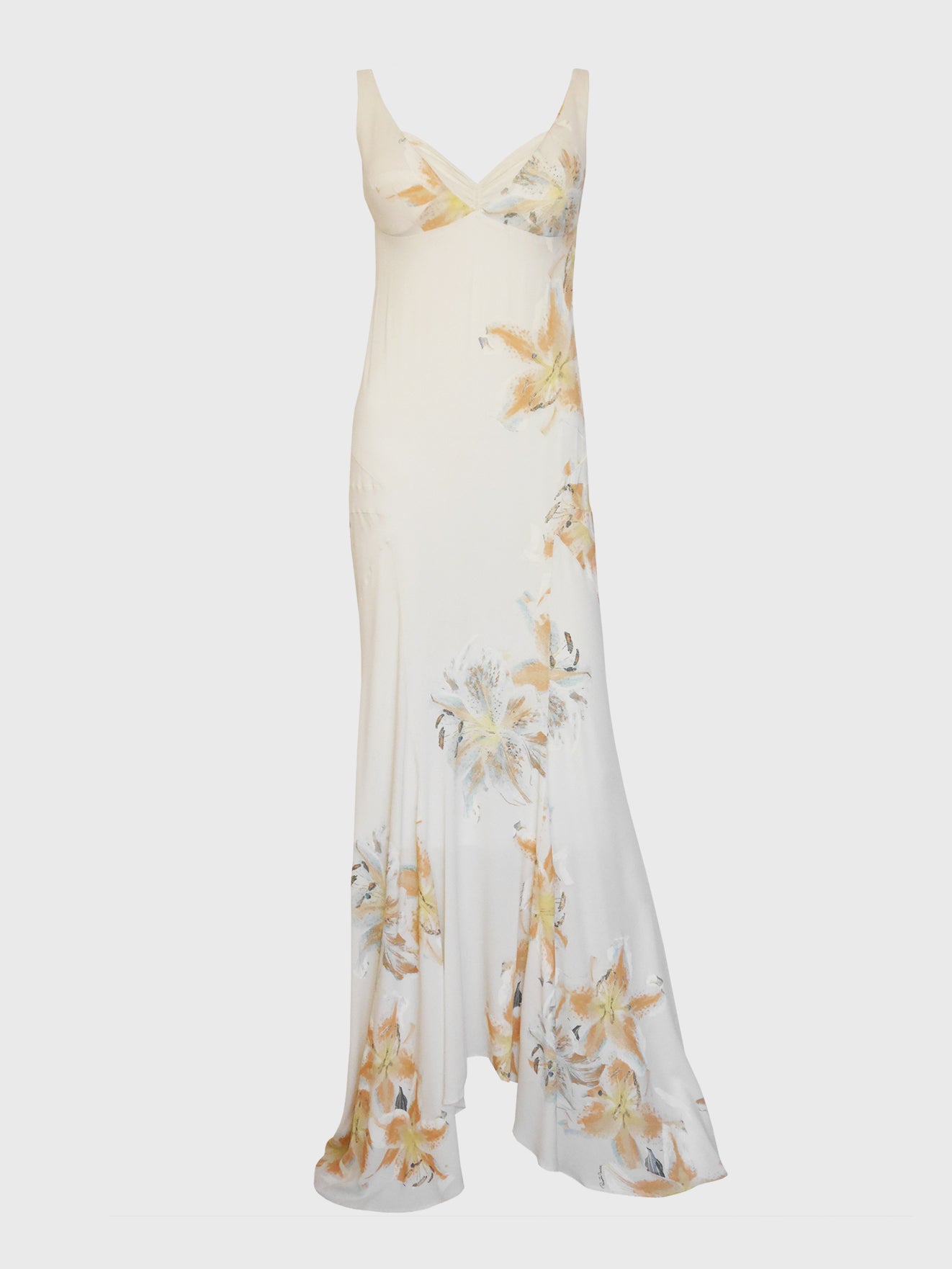 ROBERTO CAVALLI 1990s 2000s Vintage Floral Silk Maxi Evening Slip Dress Wedding Gown