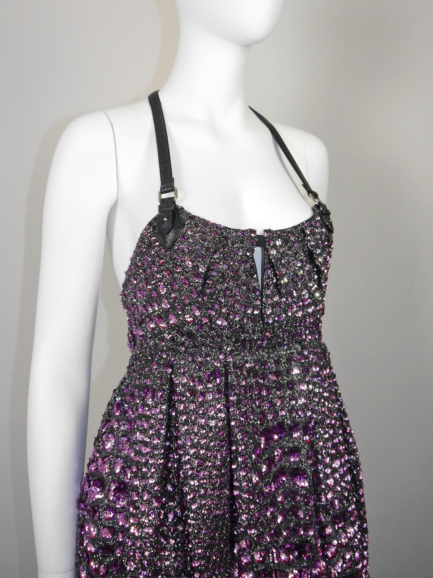 ROBERTO CAVALLI Fall 2012 Vintage Fully Beaded Harness Mini Dress Size XS
