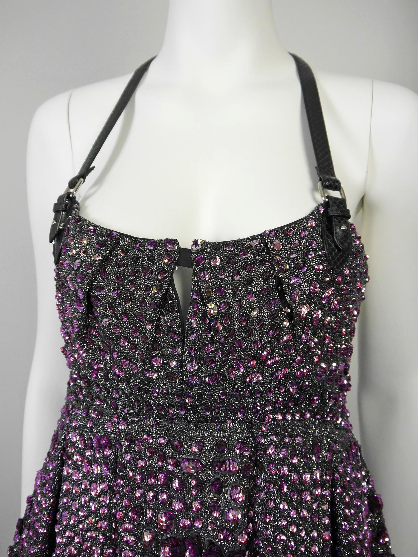 ROBERTO CAVALLI Fall 2012 Vintage Fully Beaded Harness Mini Dress Size XS
