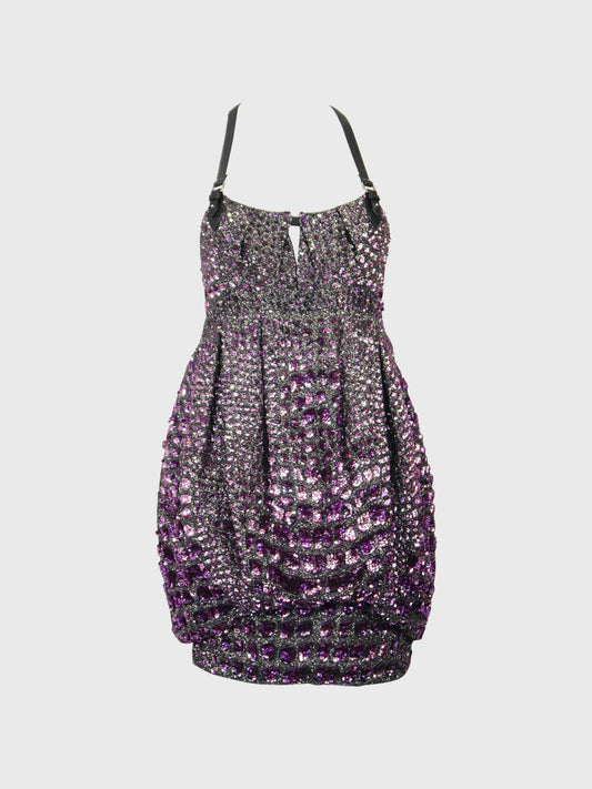 ROBERTO CAVALLI Fall 2012 Vintage Fully Beaded Harness Mini Dress Size XS