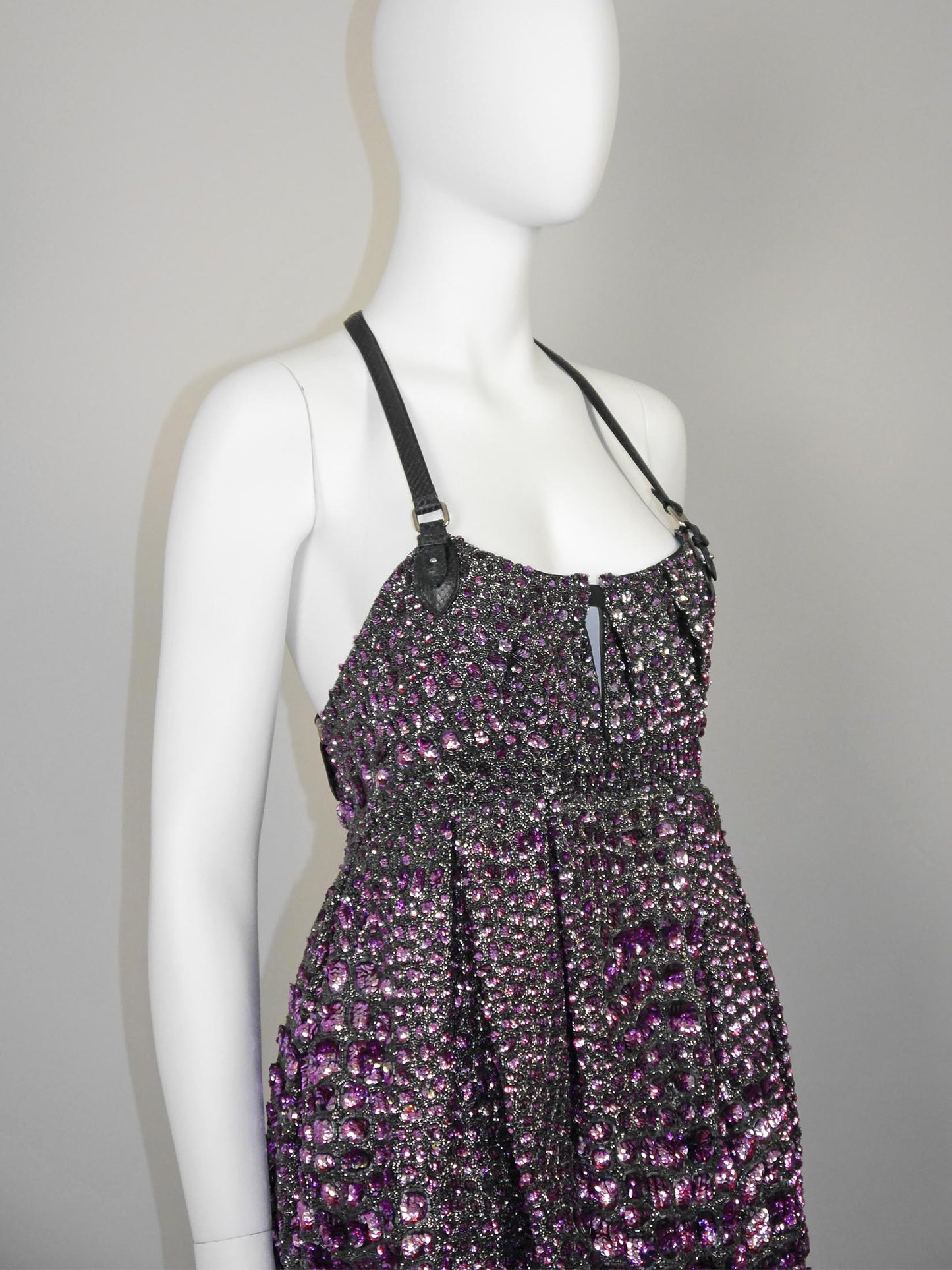 ROBERTO CAVALLI Fall 2012 Vintage Fully Beaded Harness Mini Dress Size XS