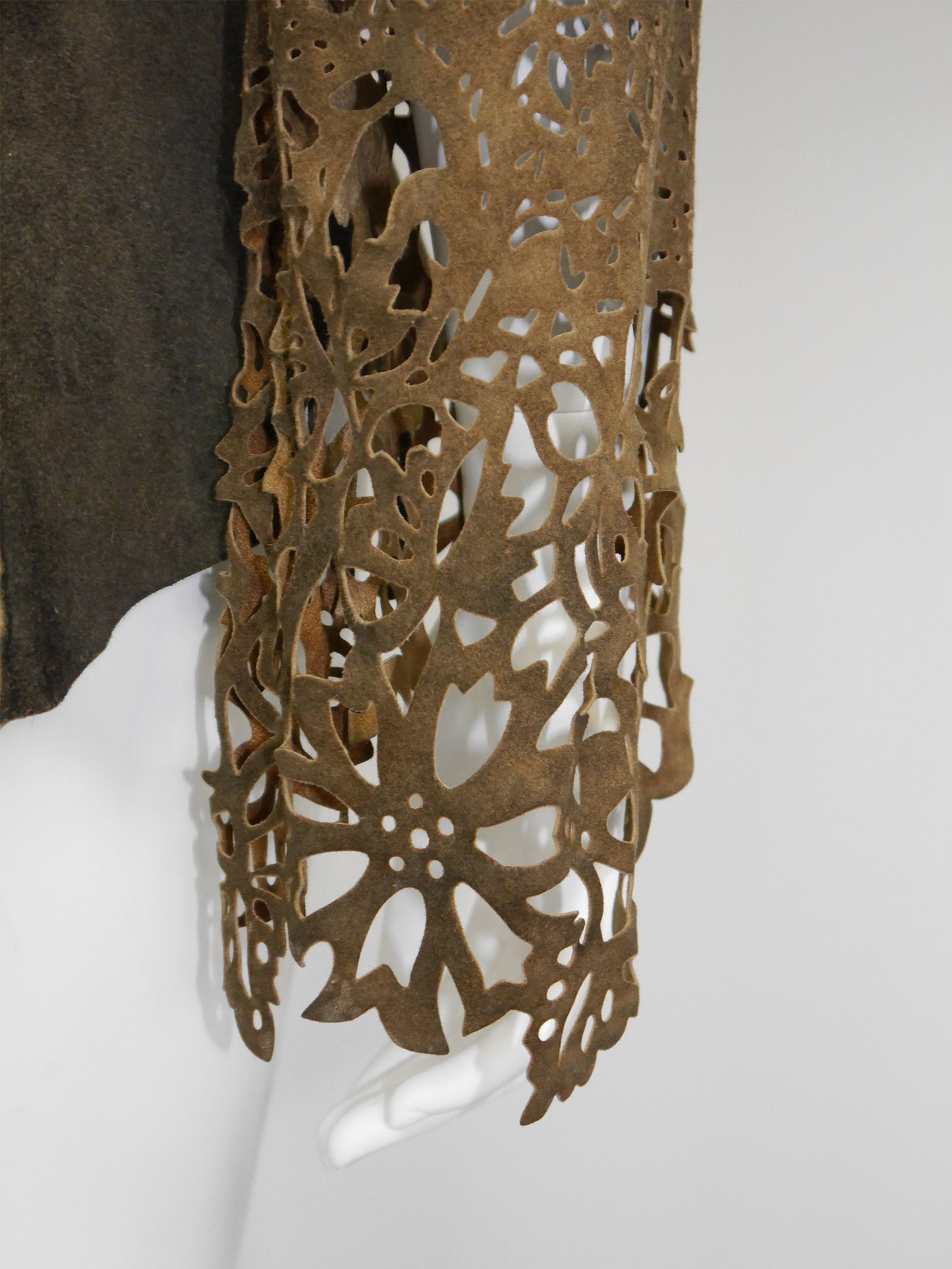 ROBERTO CAVALLI Fall 1999 Vintage Suede Leather Jacket Laser-Cut Sleeves Size S