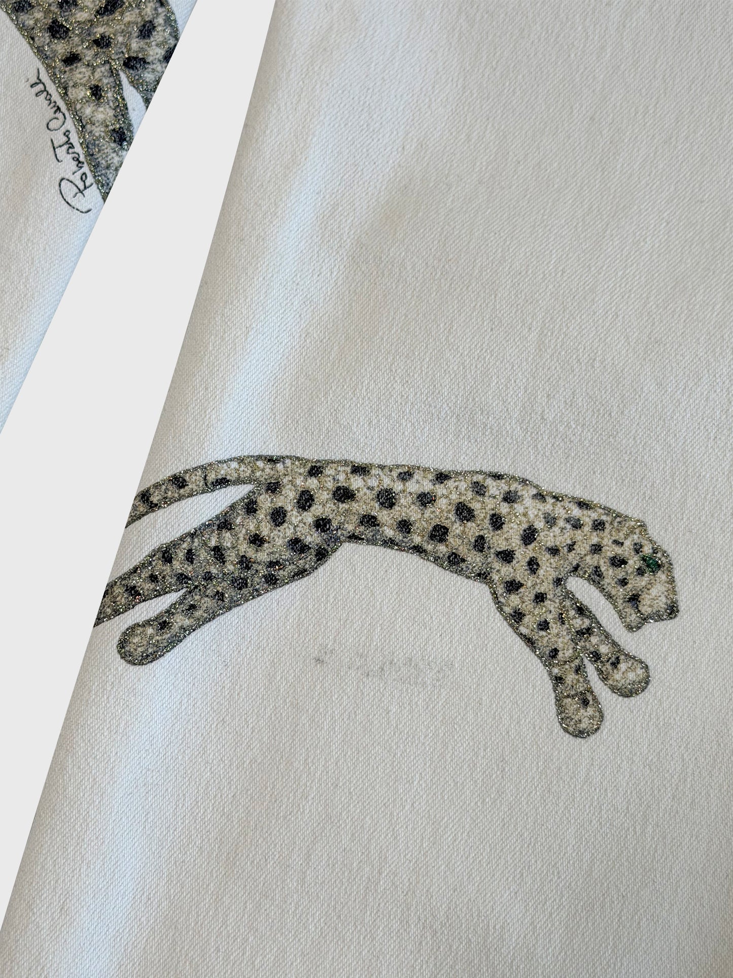 ROBERTO CAVALLI Fall 2002 Vintage White Denim Pants Jeans w/ Tiger Print Size S